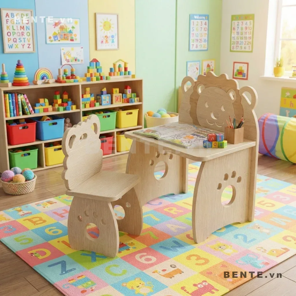 bàn ghế sư tử cho bé, bàn học cho bé kèm ghế