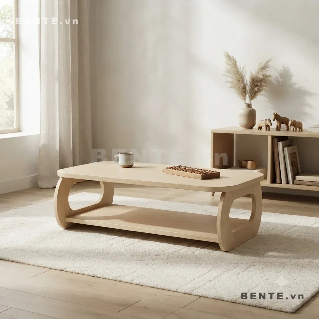 bàn sofa mặt chữ nhật bo góc