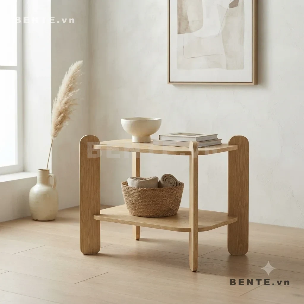 Bàn Sofa Gỗ 2 Tầng Mặt Chữ Nhật Bo Góc, 4 Chân Tấm Bo Cong, Lắp Ráp Đơn Giản - B74126, bàn sofa 2 tầng, bàn trà 2 tầng, bàn mặt chữ nhật bo góc, bàn 4 chân tấm, bàn chân tấm bo cong, bàn có kệ dưới, bàn sofa kệ mở, bàn trà chân tấm, bàn phòng khách 2 tầng, bàn gỗ lắp ráp 2 tầng