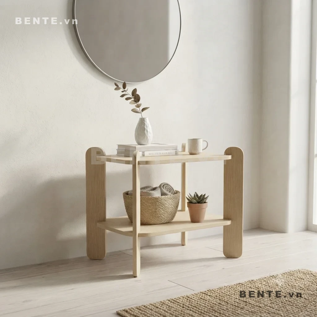 bàn sofa kệ mở, bàn trà chân tấm