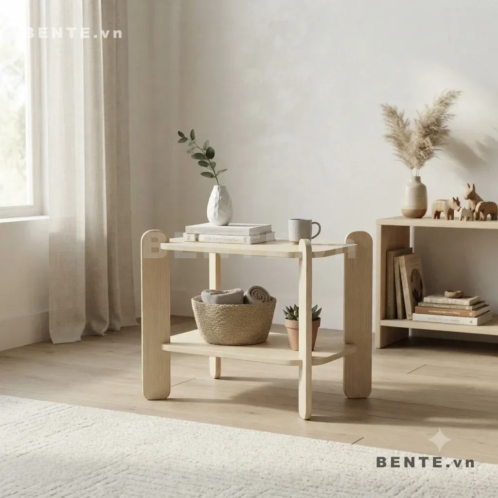 bàn phòng khách 2 tầng, bàn gỗ lắp ráp 2 tầng