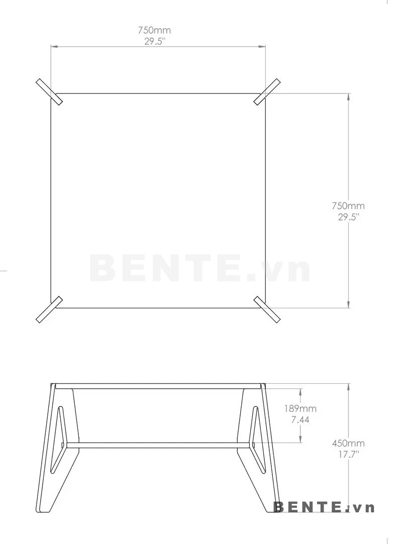 ảnh kích thước, bàn sofa mặt vuông bo góc, bàn chân tấm khoét rỗng