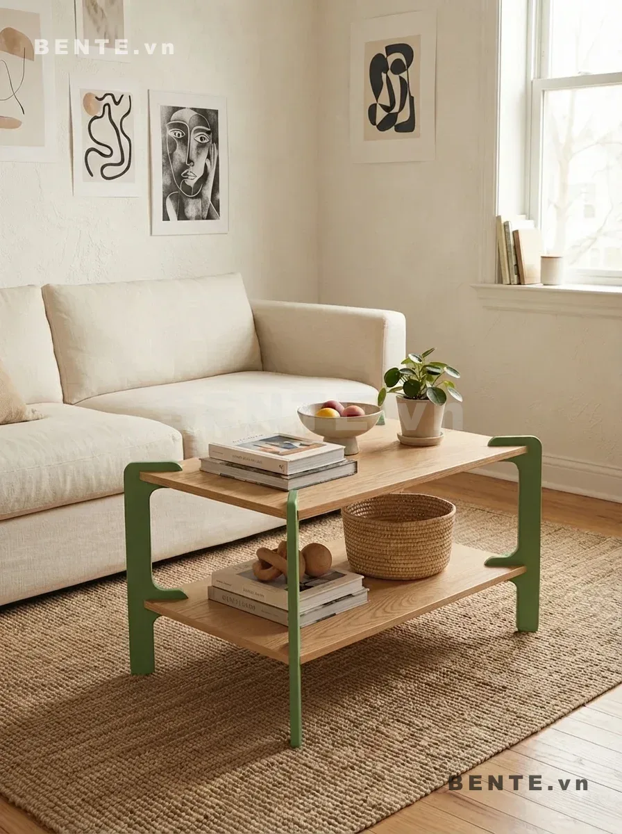 bàn sofa chân khung, bàn có kệ đặt sách