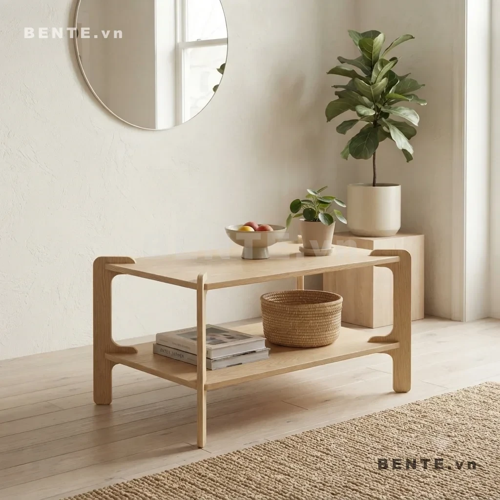 bàn sofa kệ mở, bàn phòng khách có tầng dưới