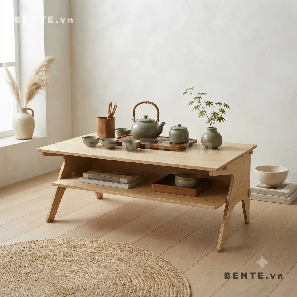 bàn sofa kệ dưới, bàn phòng khách 2 tầng