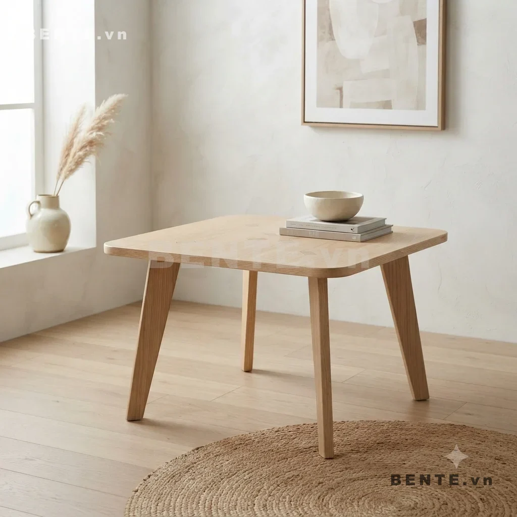 bàn sofa 4 chân nghiêng, bàn phụ bo góc cạnh sofa