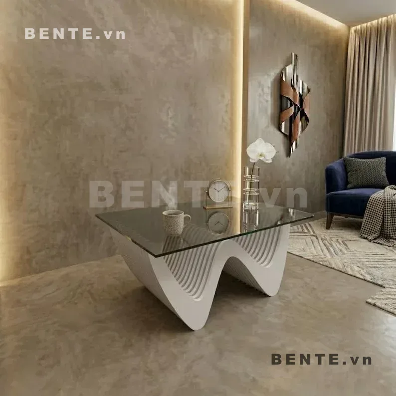 bàn cafe mặt gương gợn sóng, bàn sofa chân gợn sóng