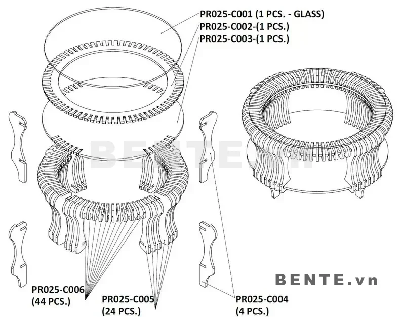 ảnh hướng dẫn lắp ráp, bàn sofa mặt gương tròn 2 tầng, bàn sofa phòng khách mặt gương