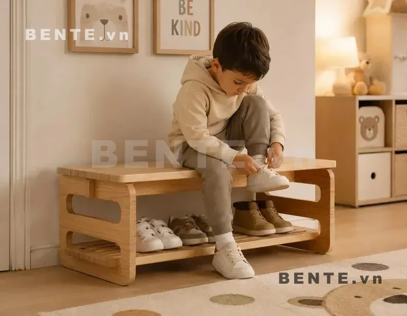 Ghế Băng Gỗ 2 Tầng Trẻ Em Kết Hợp Kệ Giày, Mặt Ngồi Bo Góc, Lắp Ráp Đơn Giản - G58364, ghế băng trẻ em kệ giày 2 tầng, ghế ngồi thay giày cho bé, ghế băng trẻ em có kệ, kệ giày 2 tầng có ghế, ghế băng cho bé để giày, ghế ngồi trẻ em kệ giày, ghế băng mặt ngồi bo góc, kệ giày chân khoét ô cong, ghế thay giày cho trẻ, ghế băng trẻ em lắp ráp