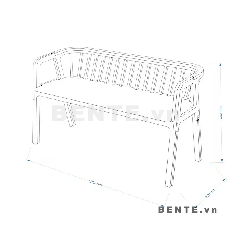 ảnh kích thước, ghế bench tay vịn liền hông