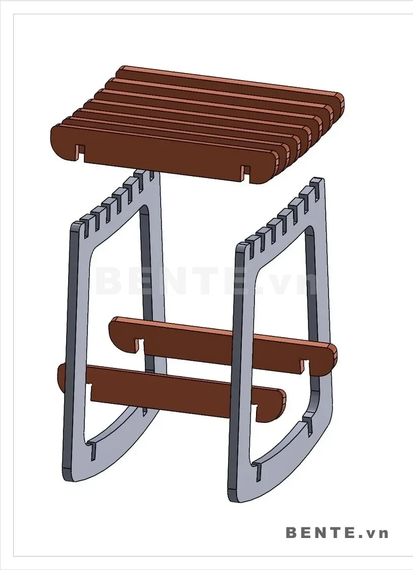 ảnh hướng dẫn lắp ráp, ghế đôn gỗ mặt nan bo tròn, ghế stool mặt ngồi nhiều nan