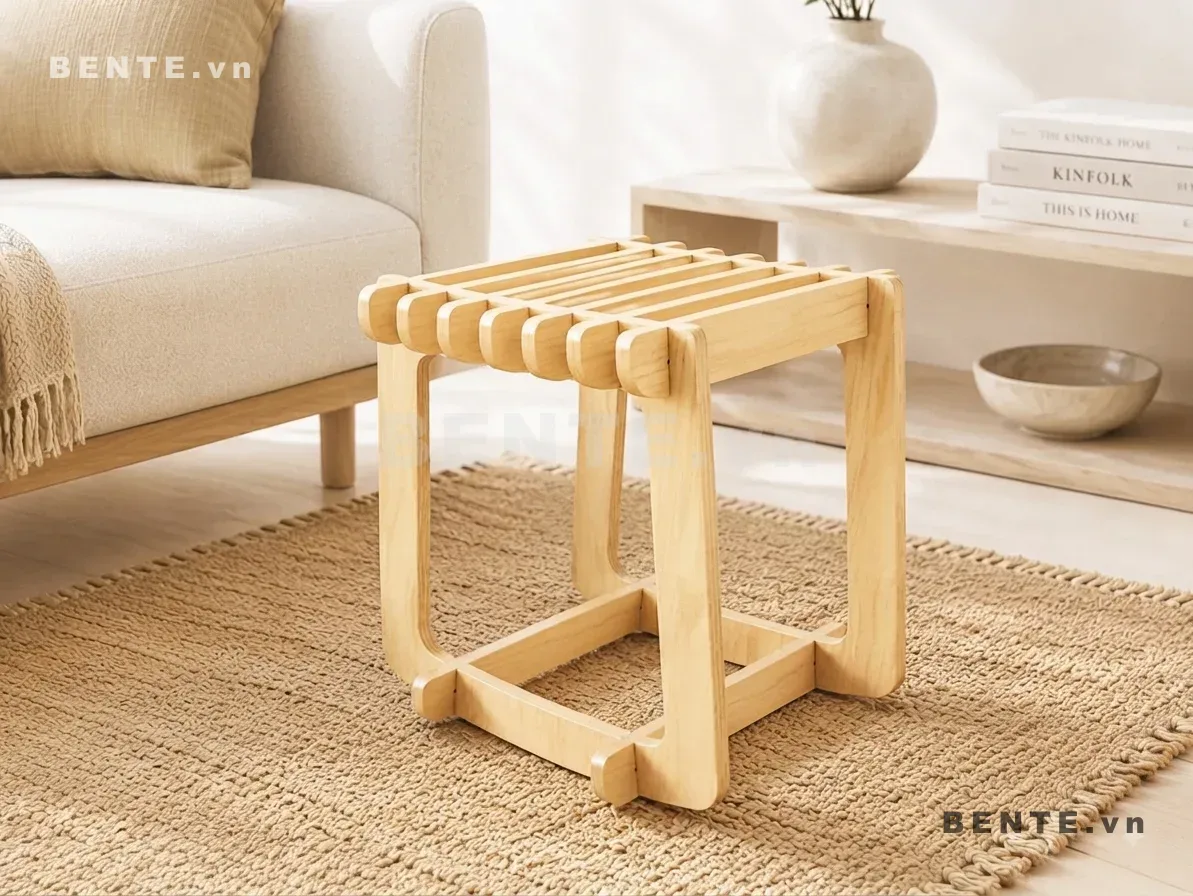 Ghế Đôn Gỗ Mặt Ngồi Nan Bo Tròn, Khung Giằng Thấp, Lắp Ráp Đơn Giản - G41763, ghế đôn gỗ mặt nan bo tròn, ghế stool mặt ngồi nhiều nan, ghế đôn chân cong nhẹ, ghế gỗ khung giằng thấp, ghế đôn khung chân mở, ghế stool không tựa lưng, ghế đôn phòng khách mặt nan, ghế đôn bàn trang điểm, ghế đôn cafe nhiều nan, ghế gỗ lắp ghép mặt nan
