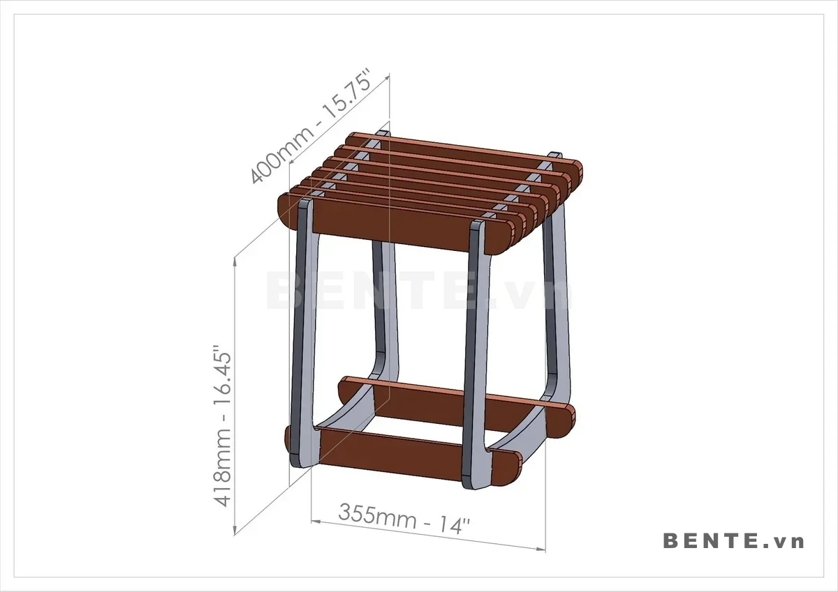 ảnh kích thước, ghế đôn chân cong nhẹ, ghế gỗ khung giằng thấp