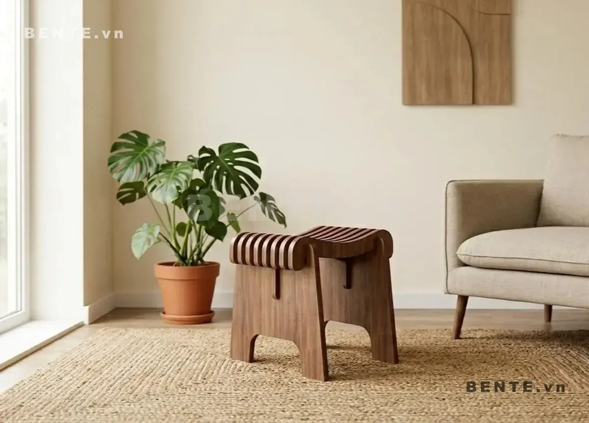 ghế đôn phòng khách mặt nan, ghế đôn bàn trang điểm nan cong, ghế cafe ghế đôn khoét vòm