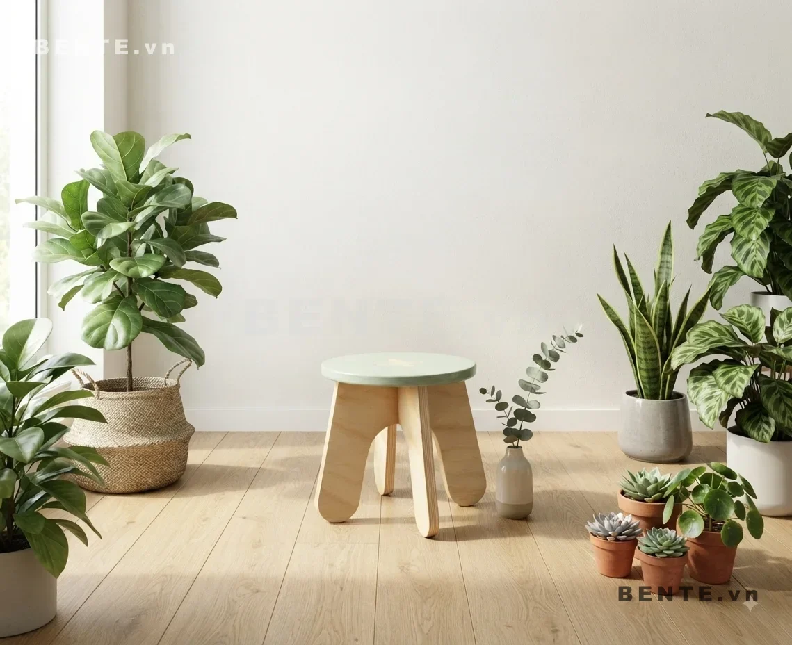 ghế mặt tròn chân tấm, ghế đôn phòng khách khoét vòm