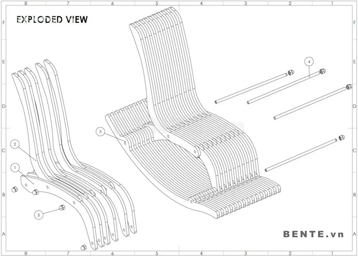ảnh hướng dẫn lắp ráp, ghế gỗ bập bênh nan dọc