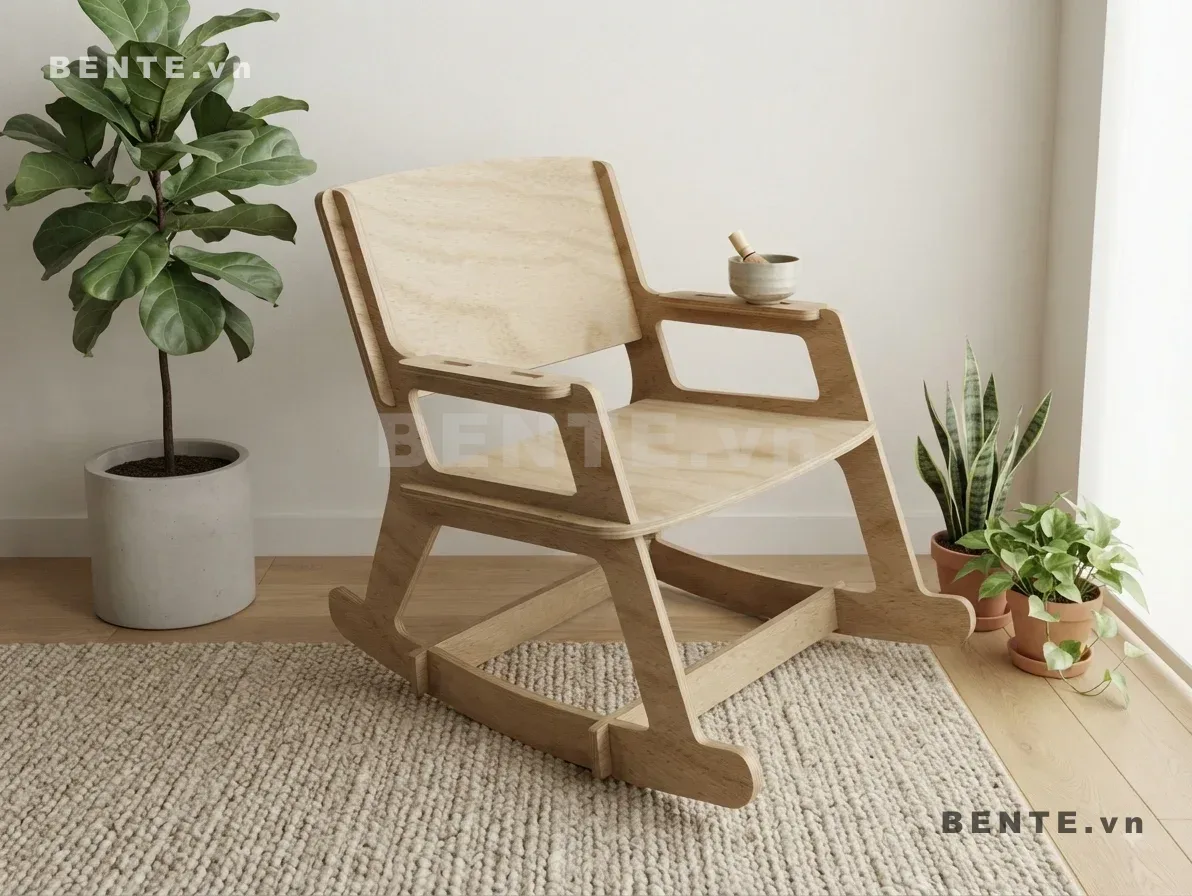 ghế bập bênh khung hông khoét ô, ghế gỗ lắp ráp bập bênh