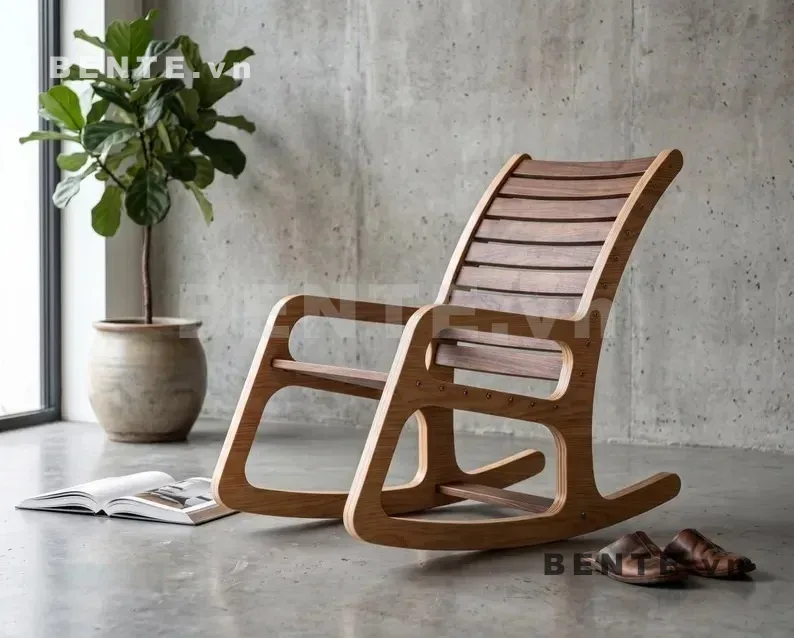 ghế gỗ khung khoét cong, ghế bập bênh lắp ráp