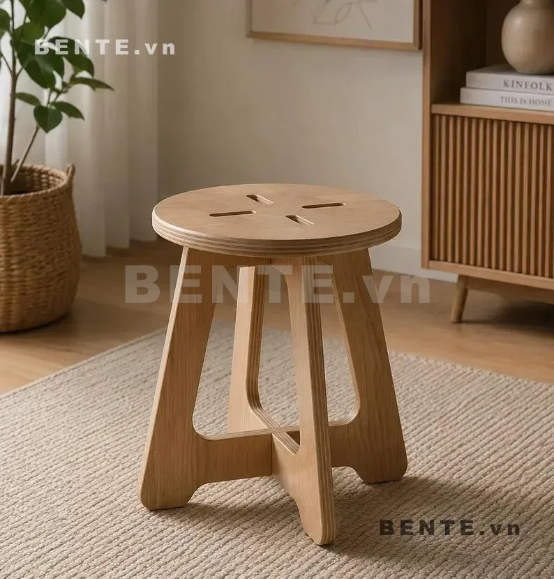 ghế gỗ 4 chân tấm, ghế đôn lắp ráp