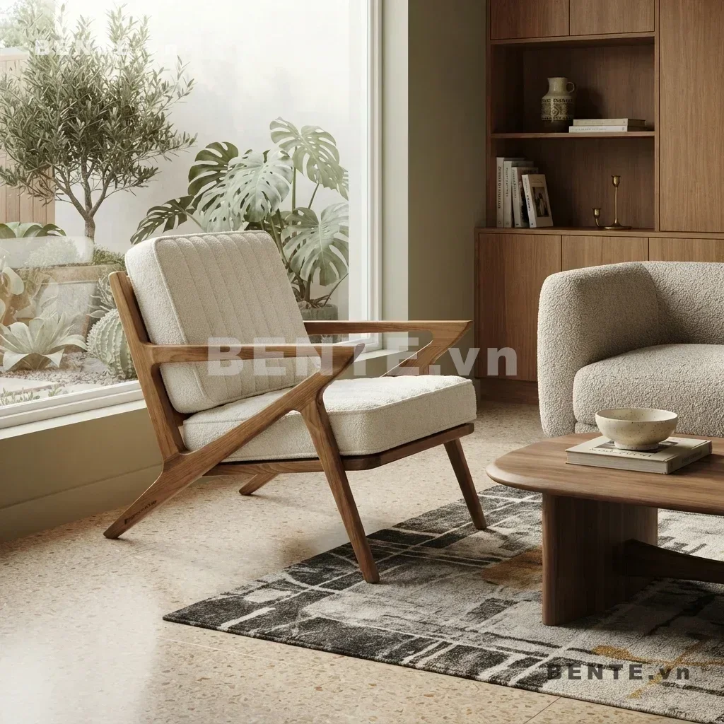 ghế armchair gỗ có đệm