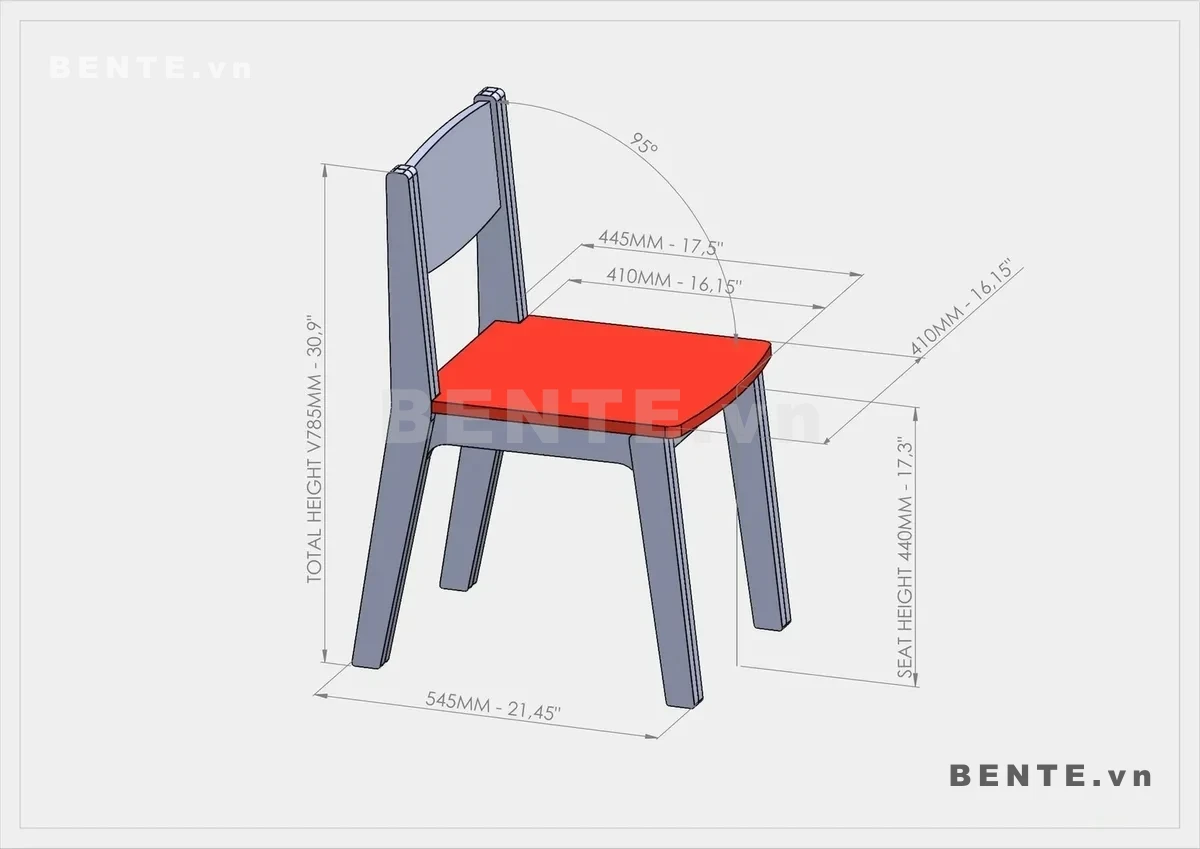 ảnh kích thước, ghế gỗ mặt ngồi bo cong, ghế gỗ 4 chân nghiêng