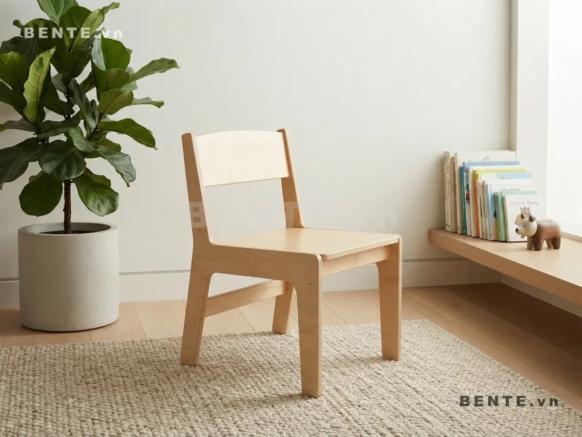 ghế gỗ mặt ngồi bo cong, ghế tựa không tay vịn