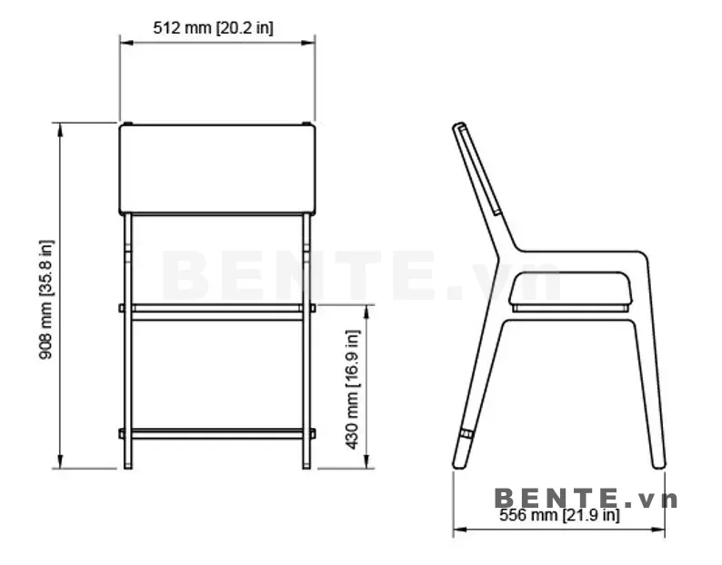 ảnh kích thước, ghế gỗ tựa lưng tấm rộng, ghế gỗ tay vịn khoét ô