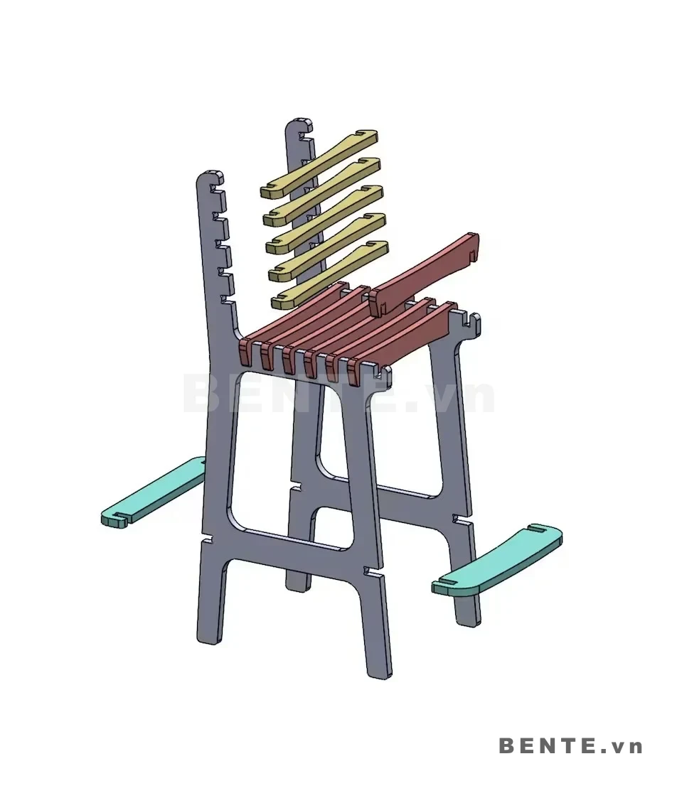 ảnh hướng dẫn lắp ráp, ghế quầy bar gỗ có tựa nan ngang, ghế bar tựa lưng nhiều nan