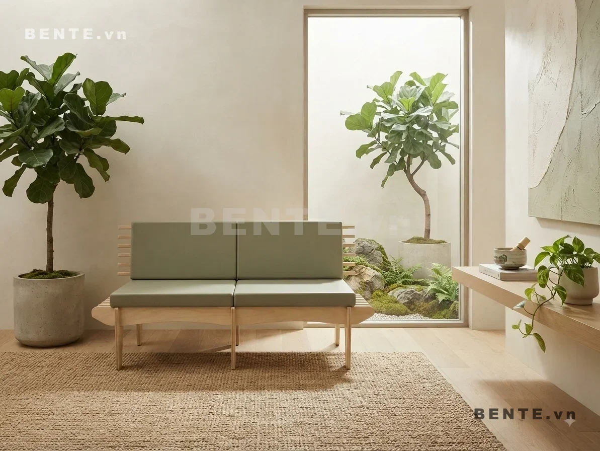 sofa gỗ tay khung mở