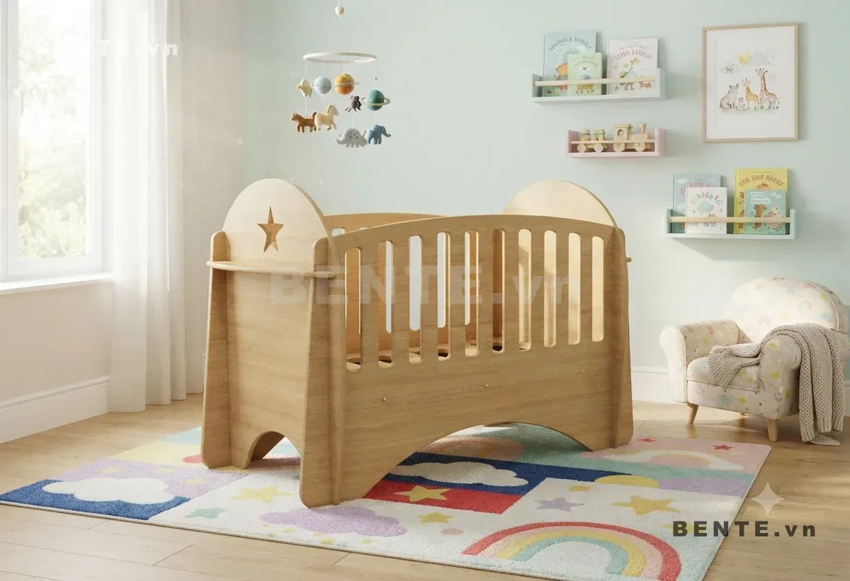 Cũi Gỗ Trẻ Em, Nan Dọc Quanh Cũi, Lắp Ráp Đơn Giản - I27593, cũi gỗ trẻ em nan dọc, cũi cho em bé có kệ bên hông, cũi trẻ sơ sinh đầu bo cong, nôi gỗ em bé họa tiết ngôi sao, cũi gỗ chân khoét vòm, cũi em bé lan can nan dọc, cũi trẻ sơ sinh thành chắn cong, cũi gỗ có kệ nhỏ đầu cũi, nôi em bé chân vòm, cũi gỗ trẻ em lắp ráp
