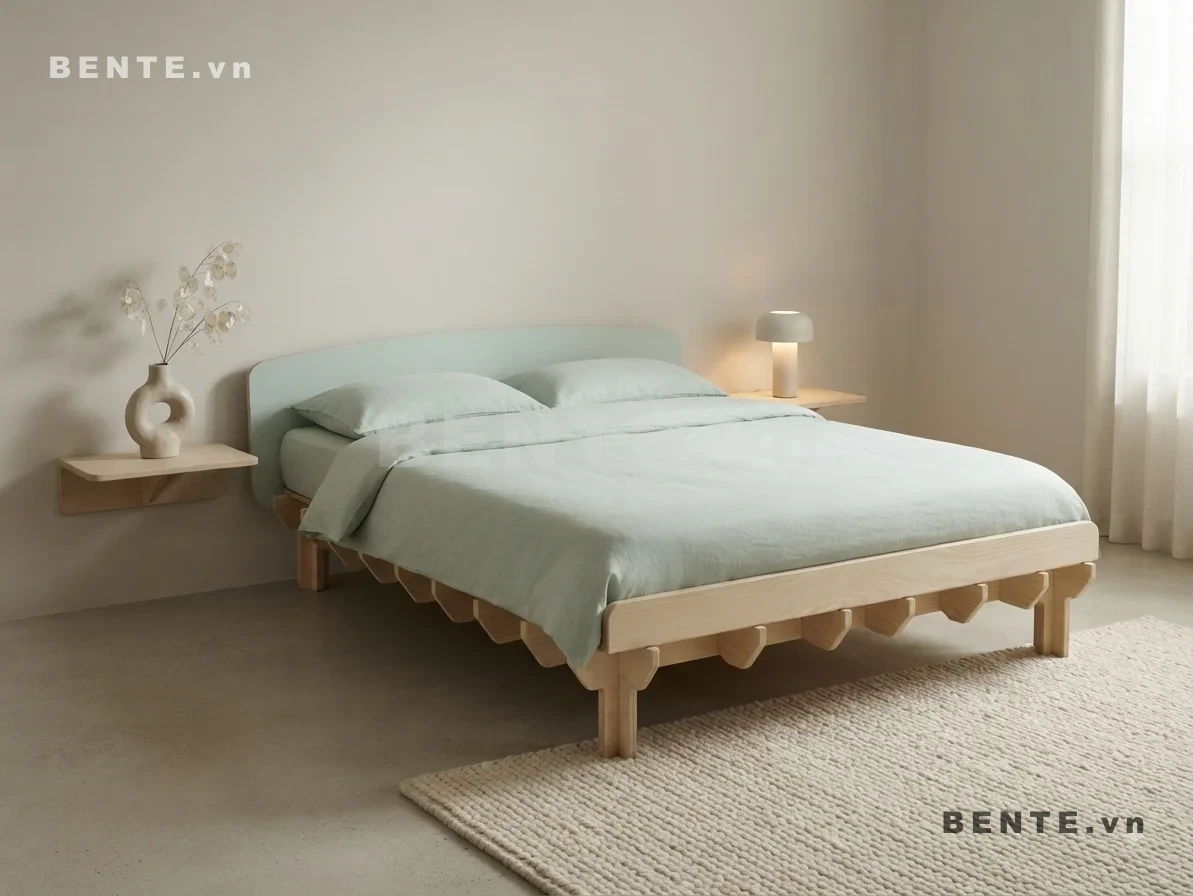 giường gỗ Bắc Âu đầu giường bản rộng