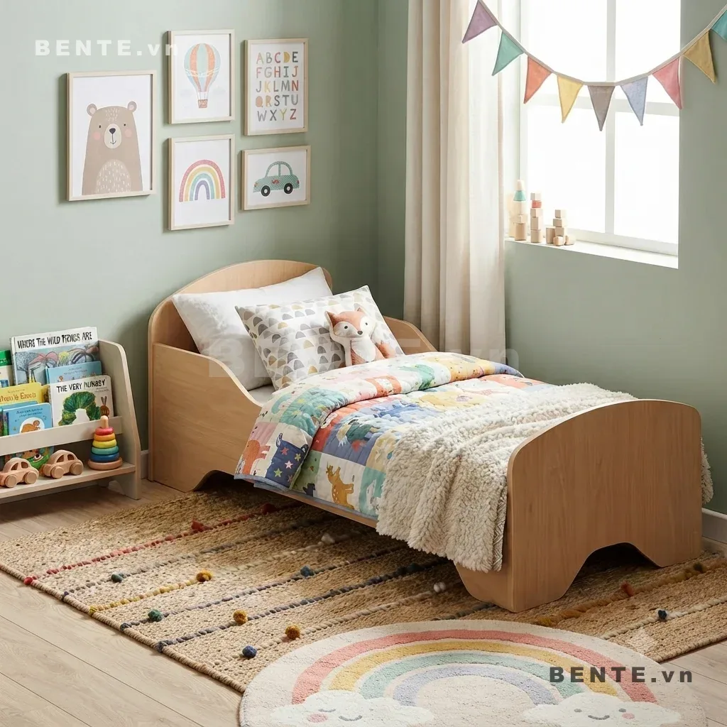 Giường Gỗ Trẻ Em Montessori, Thành Giường Uốn Cong, Lắp Ráp Đơn Giản - I48327, giường gỗ trẻ em Montessori, giường Montessori đầu giường bo cong, giường trẻ em thành giường uốn cong, giường ngủ bé chân khoét vòm, giường trẻ em đuôi giường cong, giường gỗ cho bé dạng giường thấp, giường ngủ trẻ em hai đầu cong, giường Montessori thành giường ôm cong, giường trẻ em chân vòm, giường gỗ trẻ em lắp ráp