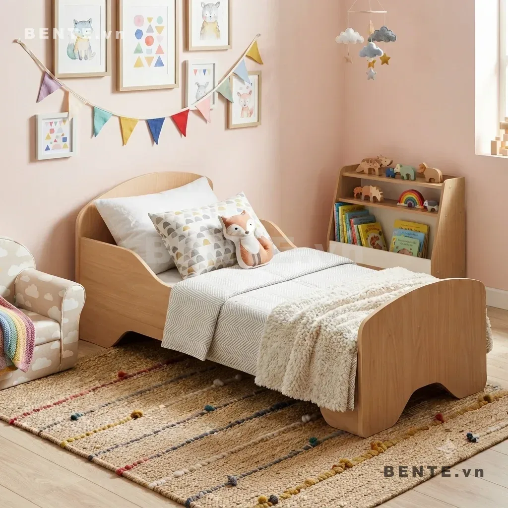 giường ngủ trẻ em hai đầu cong, giường Montessori thành giường ôm cong