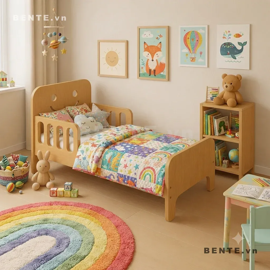 Giường Gỗ Trẻ Em Montessori Mặt Cười, Lắp Ráp Đơn Giản - I39164, giường gỗ trẻ em Montessori mặt cười, giường trẻ em đầu giường hình mặt cười, giường ngủ bé lan can khe dọc, giường Montessori đầu giường bo tròn, giường gỗ trẻ em chân cong, giường ngủ bé đầu giường mặt cười, giường trẻ em lan can bo góc, giường Montessori thấp cho bé, giường gỗ trẻ em khe nan dọc, giường trẻ em lắp ráp mặt cười