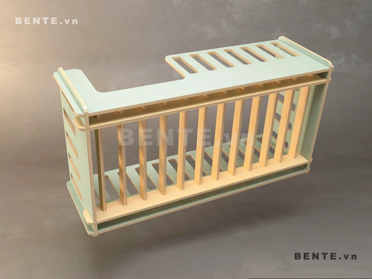 ảnh hướng dẫn lắp ráp, giường ngủ bé lối vào ở đầu giường, giường Montessori lan can bốn phía
