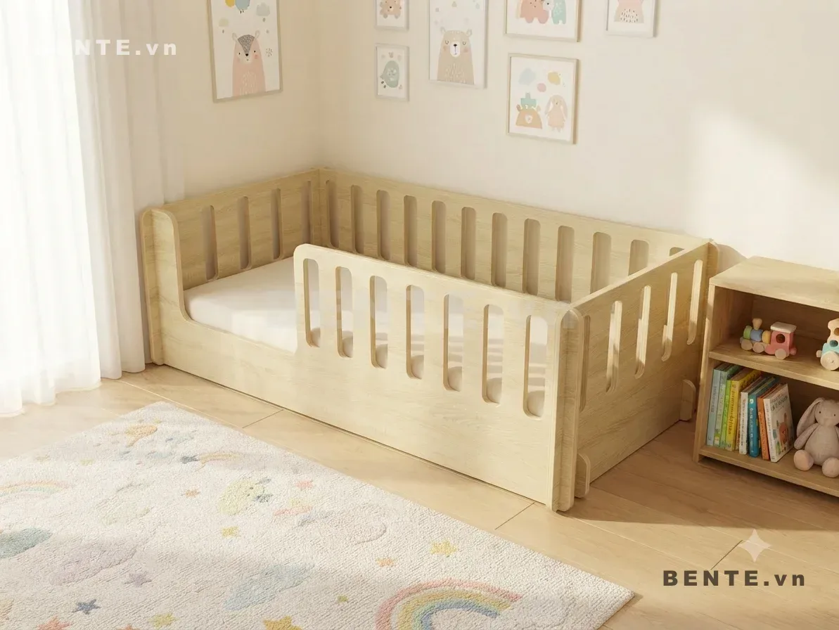 Giường Gỗ Trẻ Em Montessori Lan Can Bốn Cạnh, Lắp Ráp Đơn Giản - I85621, giường gỗ trẻ em Montessori quây bốn phía, giường trẻ em nan dọc bo tròn, giường ngủ bé lối vào ở đầu giường, giường Montessori lan can bốn phía, giường trẻ em khung thấp nan dọc, giường gỗ cho bé quây quanh, giường ngủ trẻ em khe dọc bo cong, giường Montessori lối vào đầu giường, giường trẻ em lan can bốn mặt, giường gỗ trẻ em lắp ráp