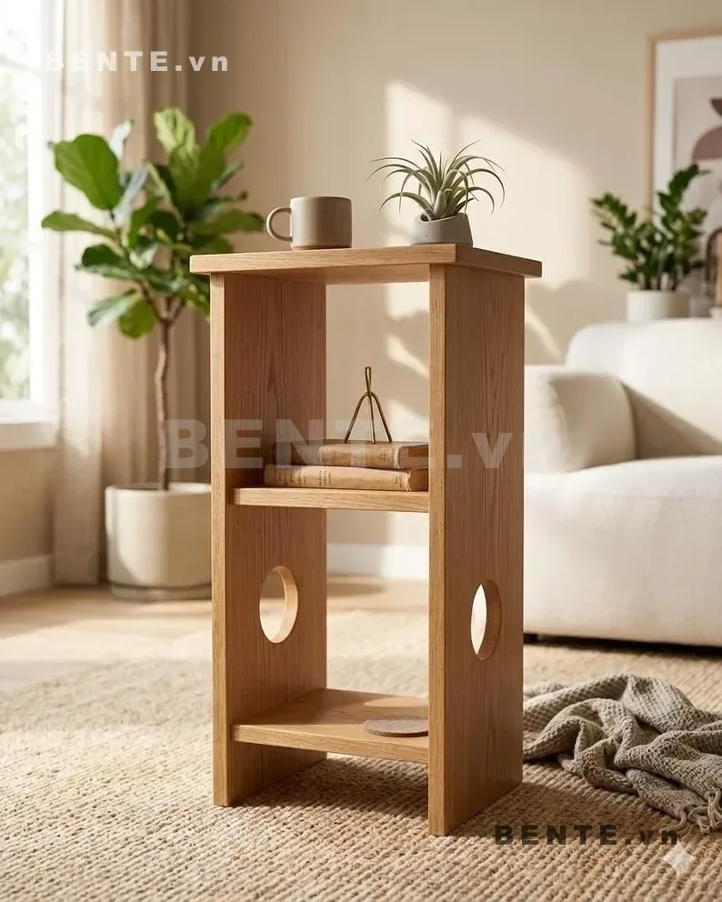 kệ đầu giường hông liền tấm, kệ gỗ để sách cạnh giường