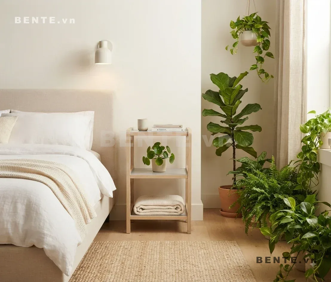 kệ gỗ để đèn ngủ sách, kệ đầu giường để cây nhỏ