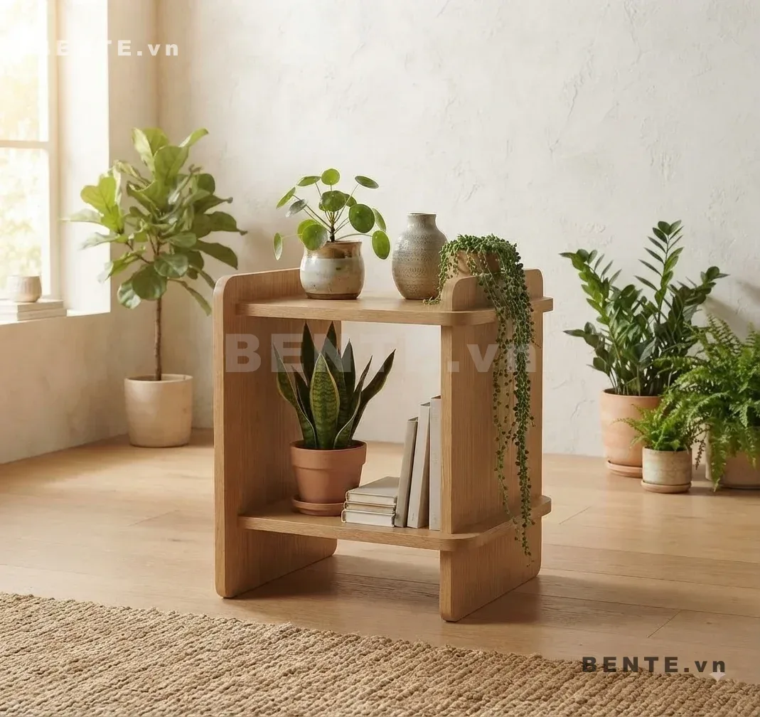 Kệ Đầu Giường Gỗ Kết Hợp Bàn Phụ, Lắp Ráp Đơn Giản - K68152, kệ đầu giường gỗ kết hợp ghế đôn, kệ đầu giường mặt trên có thanh chắn, kệ gỗ bàn phụ cạnh sofa, kệ đầu giường 2 khoang mở, kệ gỗ hông liền tấm bo cong, bàn phụ có ngăn mở, kệ đầu giường để đèn và sách, kệ gỗ cạnh sofa đa năng, kệ đầu giường chân bệ, kệ gỗ lắp ráp đa năng