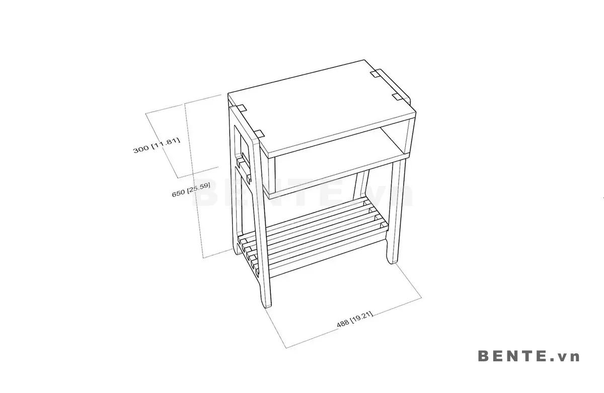 ảnh kích thước, kệ đầu giường gỗ 1 tầng 1 hộc khoang hộp, kệ đầu giường tầng đáy nan dọc