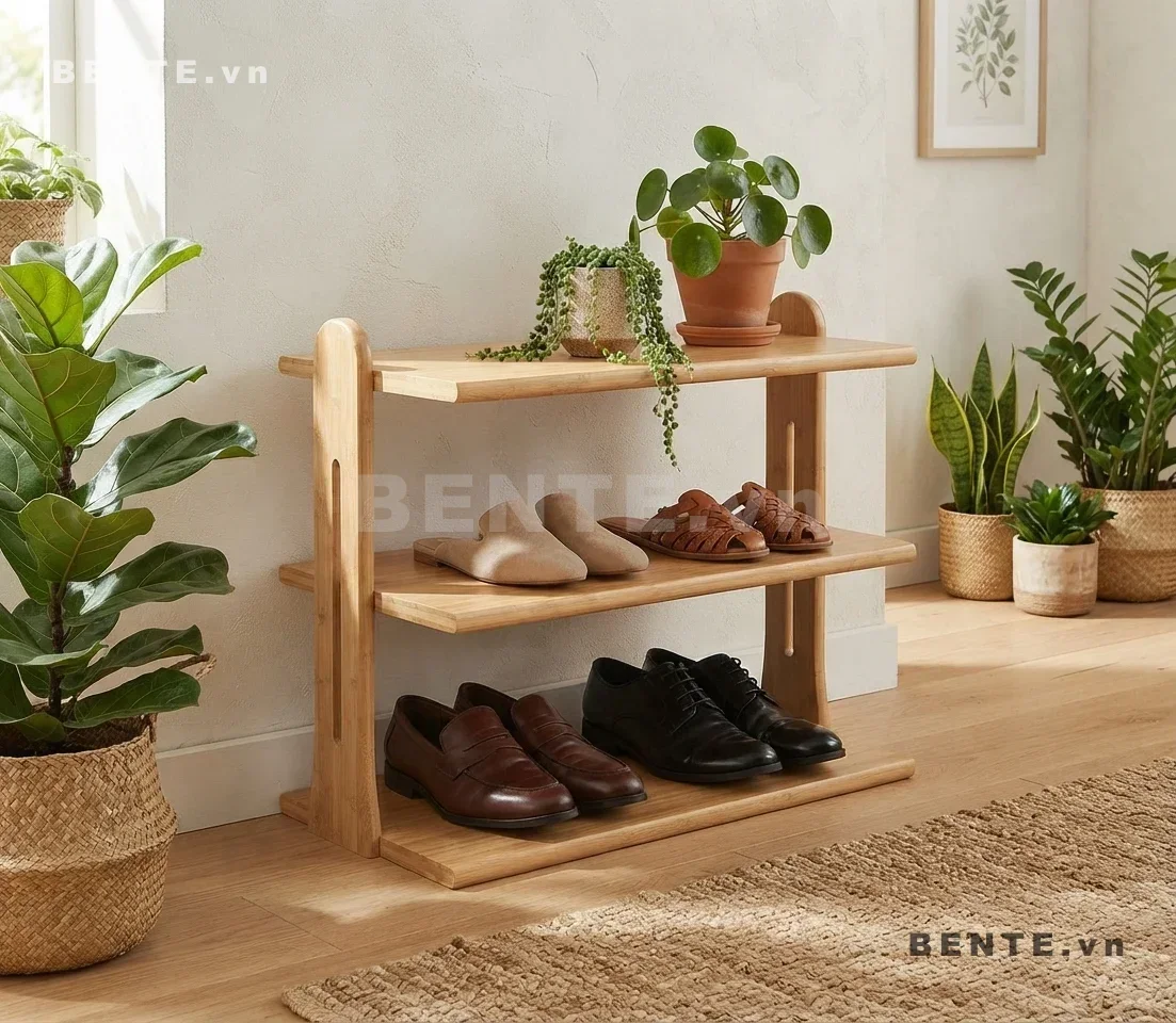 Kệ Giày Gỗ 3 Tầng, Lắp Ráp Đơn Giản - K82637, kệ giày gỗ 3 tầng hông khoét rãnh, kệ giày mặt kệ nhô hai bên, kệ để dép 3 tầng, kệ giày khung hông bo tròn, kệ giày lối vào 3 tầng, kệ giày gỗ mặt mở, kệ để giày có hông khoét dọc, kệ giày tầng bo cong, kệ giày phòng khách nhiều tầng, kệ gỗ để giày lắp ráp