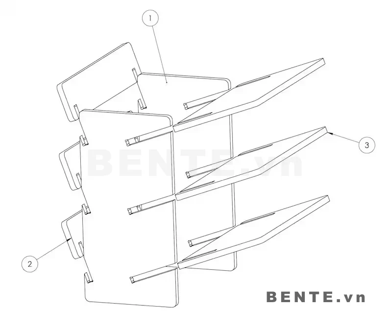 ảnh hướng dẫn lắp ráp, kệ giày gỗ 3 tầng vách hông bản rộng, kệ giày mép chắn phía trước