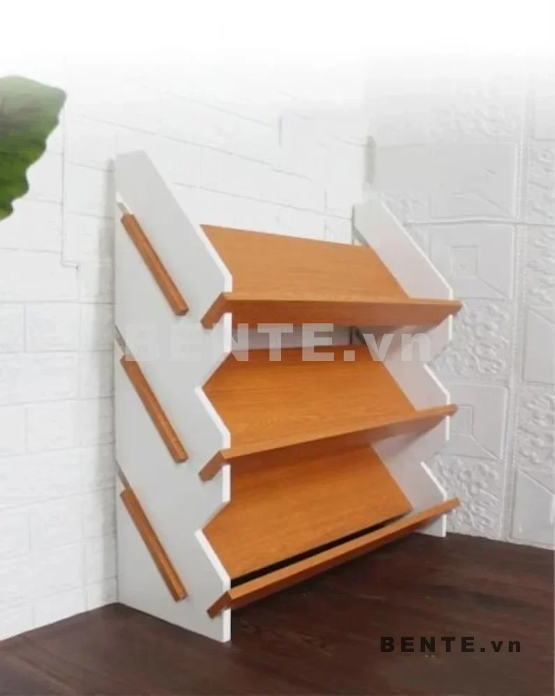 kệ giày dép có mép chắn, kệ giày gỗ lắp ráp 3 tầng