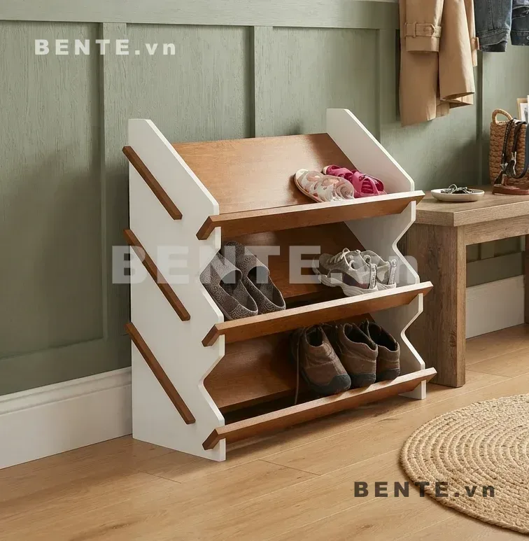 Kệ Giày Gỗ 3 Tầng, Mặt Kệ Nghiêng, Lắp Ráp Đơn Giản - K74156, kệ giày gỗ 3 tầng vách hông ziczac, kệ giày mặt kệ nghiêng, kệ để giày mép chắn bo góc, kệ giày vách hông gấp khúc, kệ giày khay nghiêng 3 tầng, kệ giày lối vào nhiều tầng, kệ giày mặt trước mở, kệ giày hông tạo hình ziczac, kệ giày dép có mép chắn, kệ giày gỗ lắp ráp 3 tầng