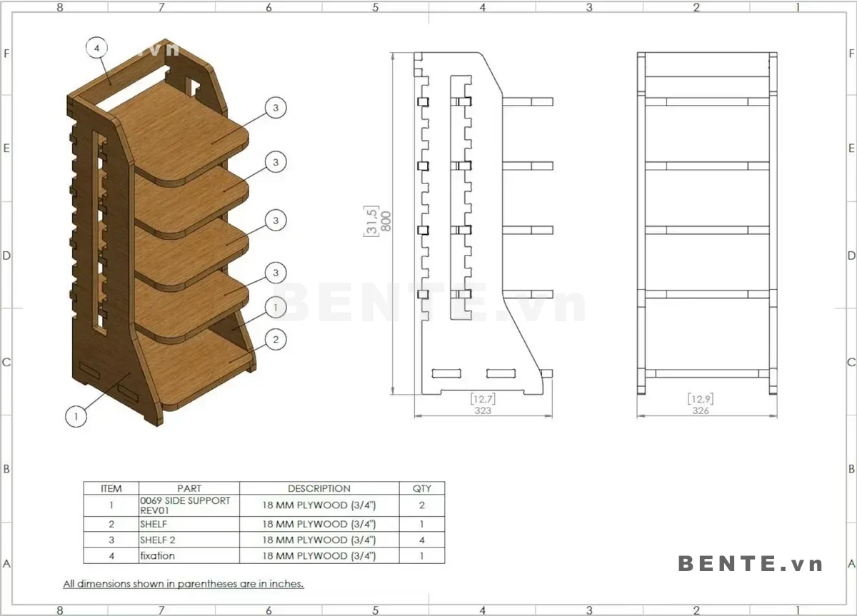 ảnh kích thước, kệ để giày 5 tầng mặt bo cong, kệ giày tầng đáy nhô trước