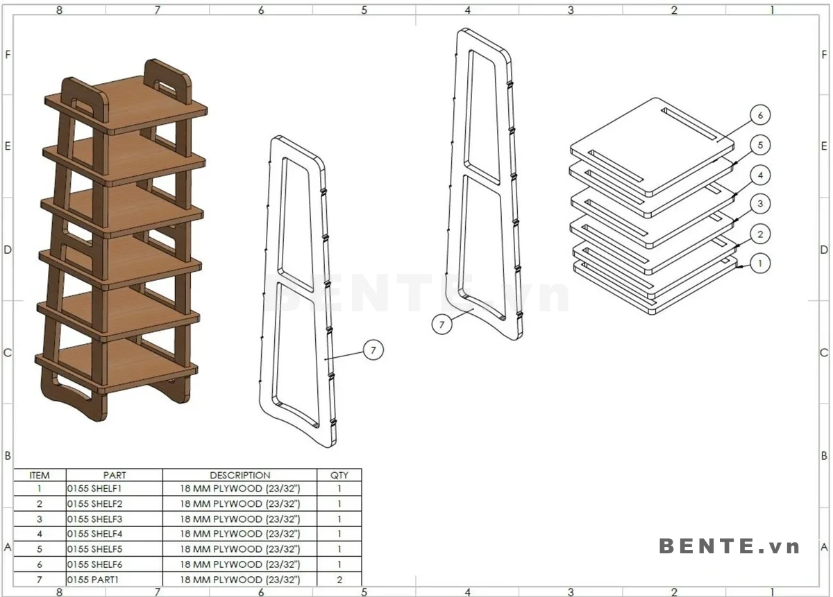 ảnh hướng dẫn lắp ráp, kệ giày gỗ 6 tầng, kệ giày khung hông khoét ô