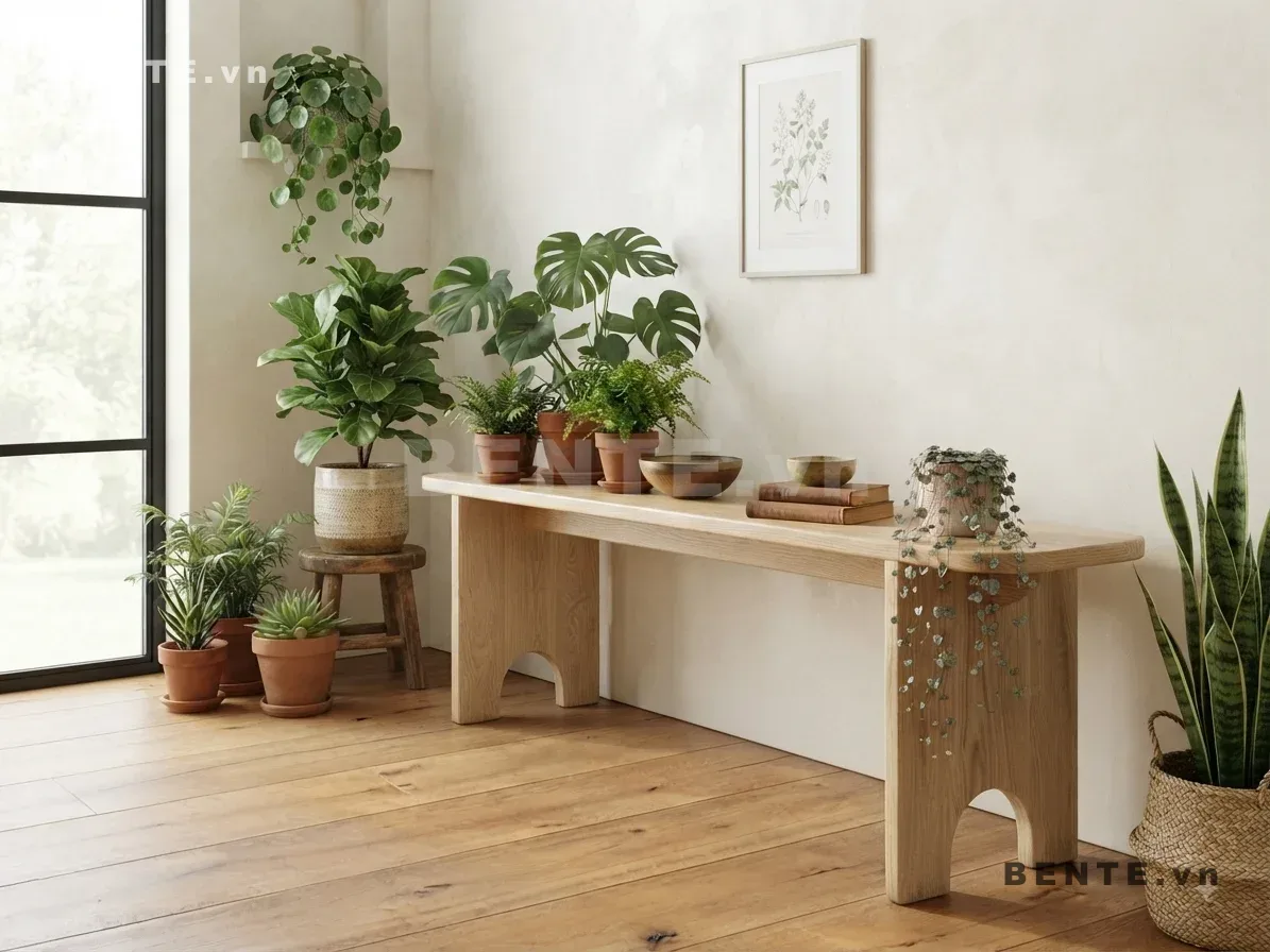 kệ console 2 tầng, kệ trưng cây dài