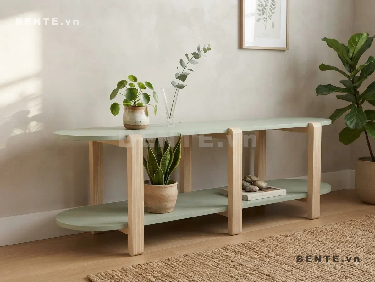 kệ để đồ dài nhiều ngăn, kệ gỗ lắp ráp 2 tầng