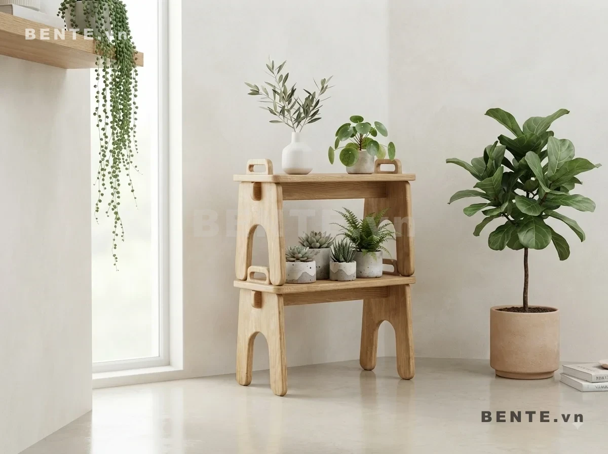 kệ decor có tay cầm, kệ gỗ lắp ráp 2 tầng