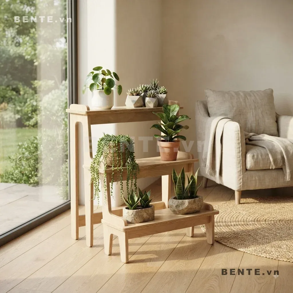 kệ cây cảnh có mép chắn, kệ trang trí chân mở